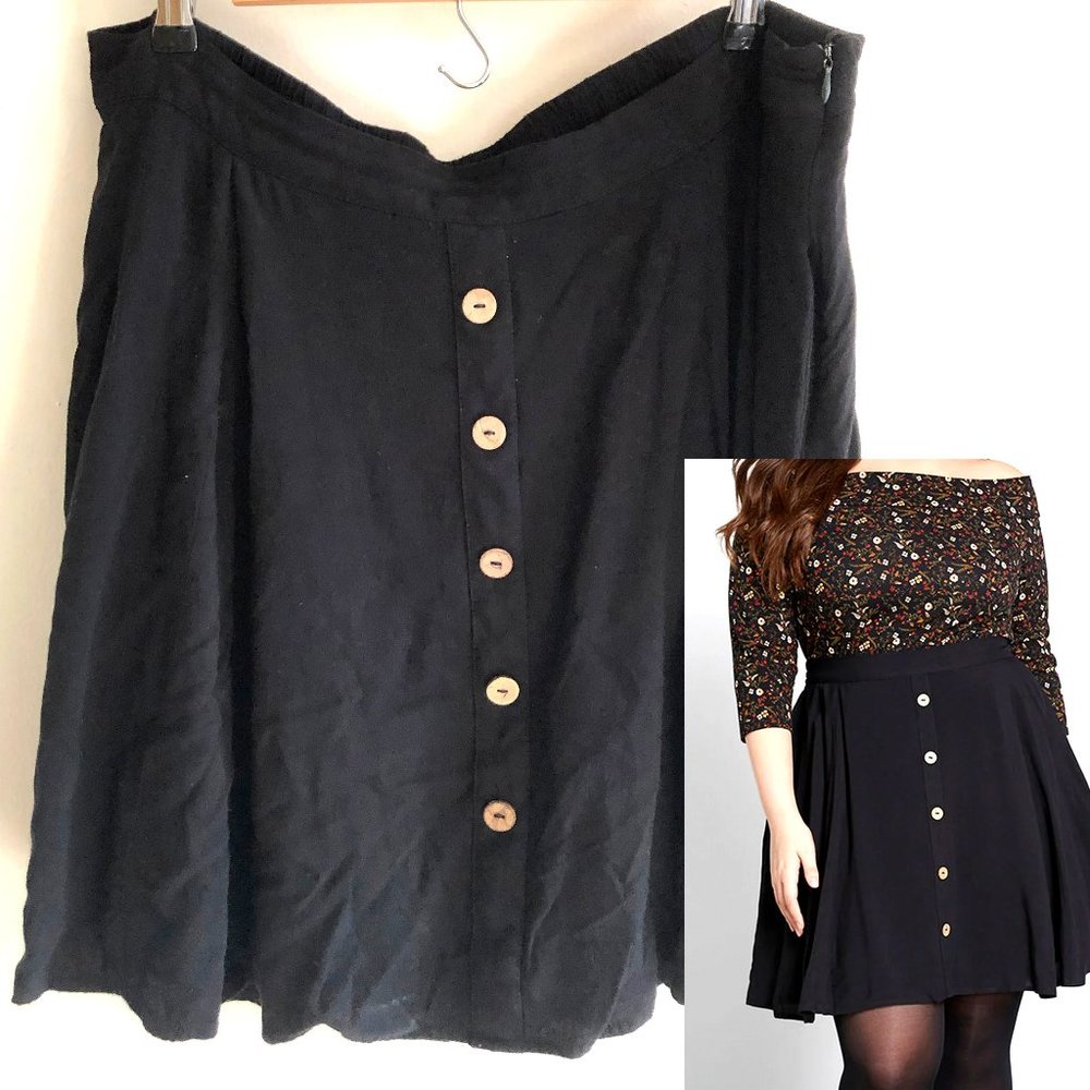 Modcloth Black skater skirt with button detail